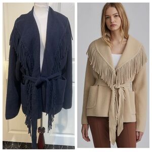 NVLT Anthropologie Mink Eyelash Navy Blue Fringe Cardigan Coatigan Sweater 1X